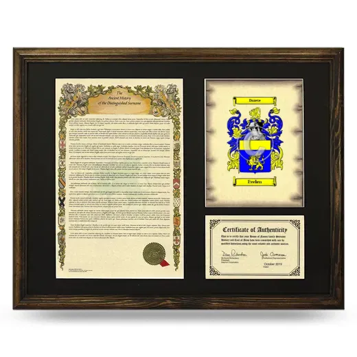 Evelen Framed Surname History and Coat of Arms - Brown