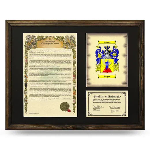 Finger Framed Surname History and Coat of Arms - Brown