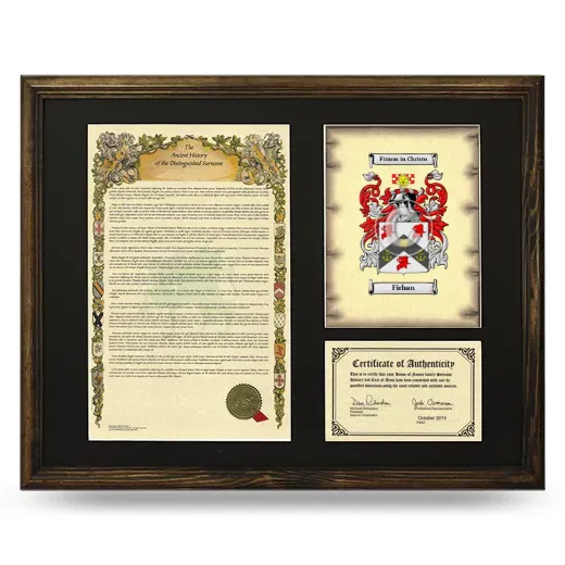 Firhan Framed Surname History and Coat of Arms - Brown