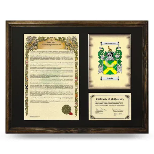 Franke Framed Surname History and Coat of Arms - Brown