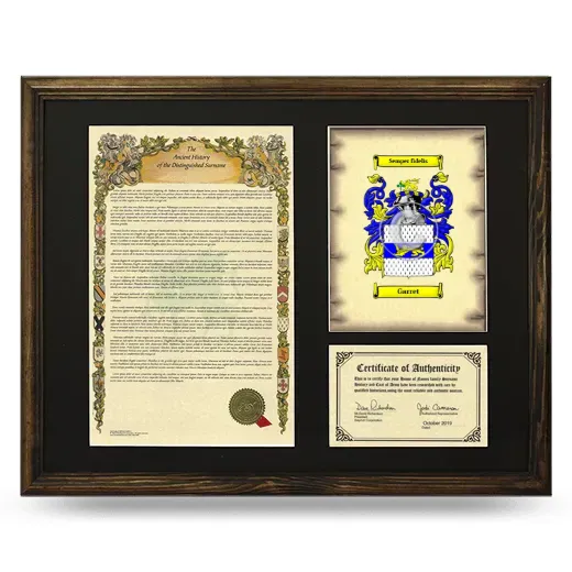 Garret Framed Surname History and Coat of Arms - Brown