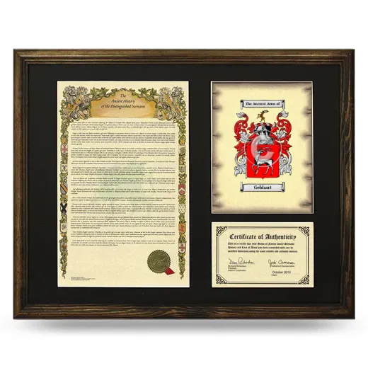 Gebhart Framed Surname History and Coat of Arms - Brown