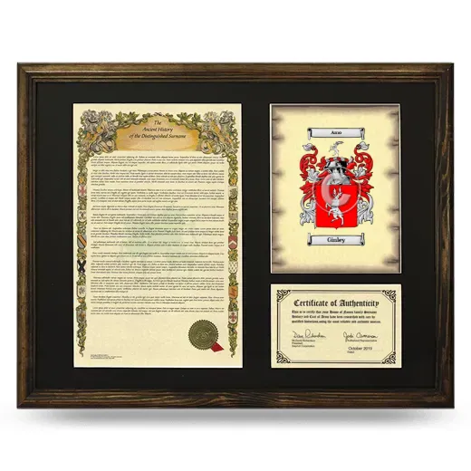 Ginley Framed Surname History and Coat of Arms - Brown
