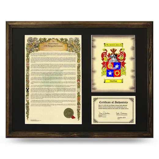 Ginther Framed Surname History and Coat of Arms - Brown