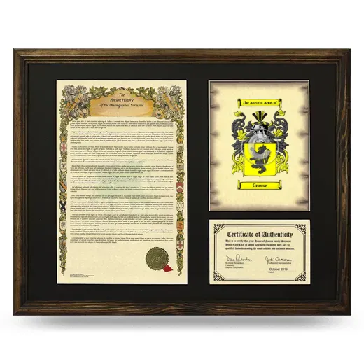 Grasse Framed Surname History and Coat of Arms - Brown