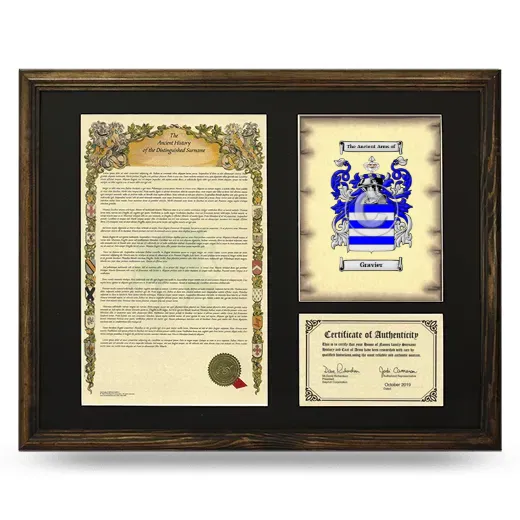 Gravier Framed Surname History and Coat of Arms - Brown