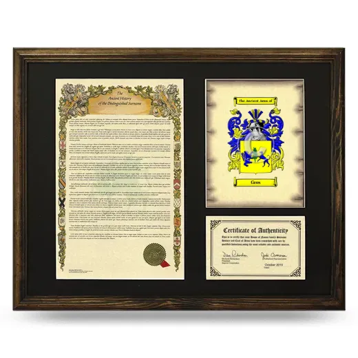 Gros Framed Surname History and Coat of Arms - Brown