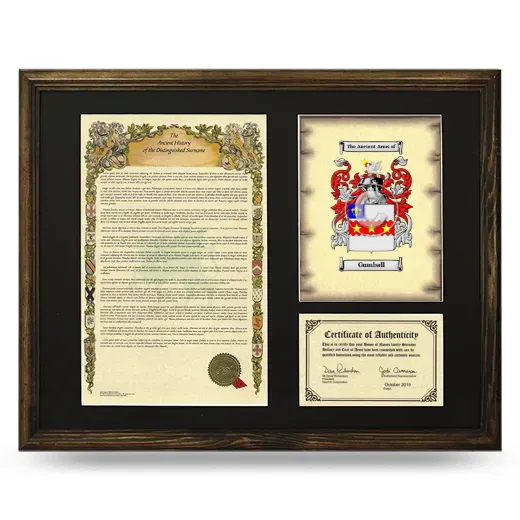 Gumball Framed Surname History and Coat of Arms - Brown