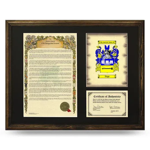 Hage Framed Surname History and Coat of Arms - Brown