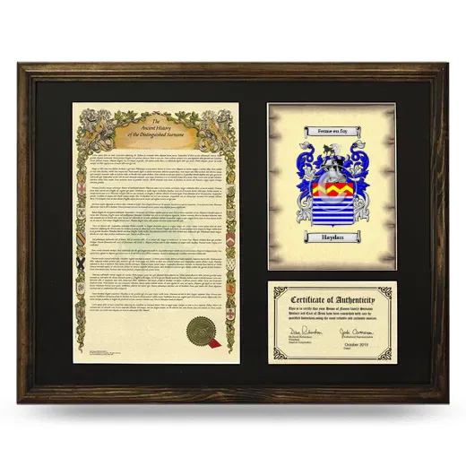 Haydan Framed Surname History and Coat of Arms - Brown