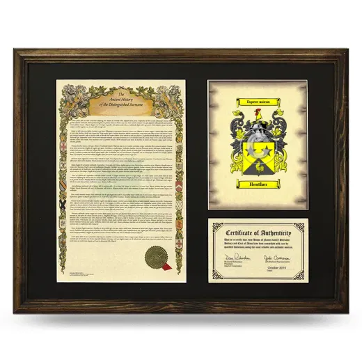 Heather Framed Surname History and Coat of Arms - Brown