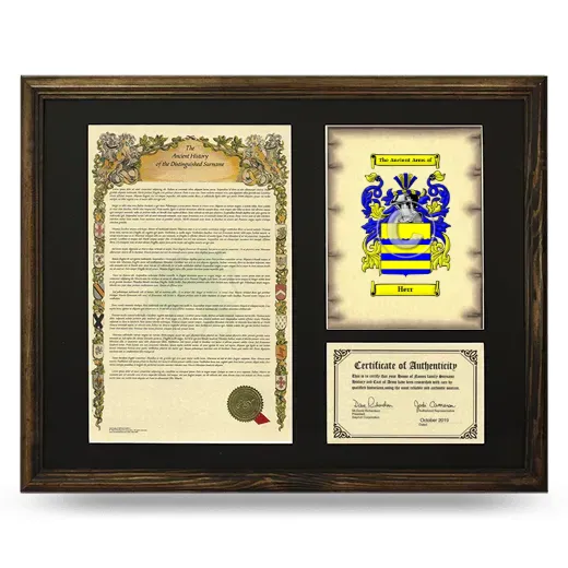 Herr Framed Surname History and Coat of Arms - Brown