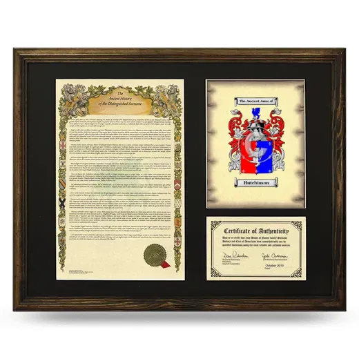 Hutchinson Framed Surname History and Coat of Arms - Brown