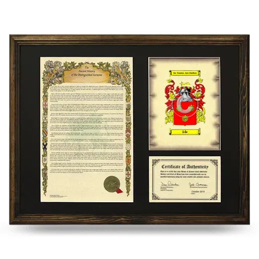 Irle Framed Surname History and Coat of Arms - Brown