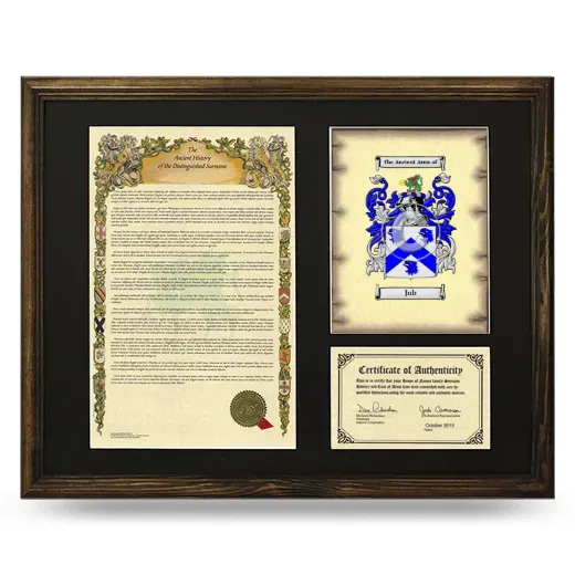 Jub Framed Surname History and Coat of Arms - Brown