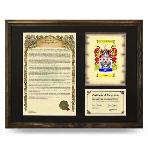 Keon Framed Surname History and Coat of Arms - Brown