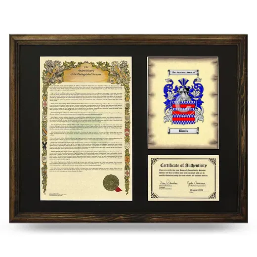 Kimis Framed Surname History and Coat of Arms - Brown