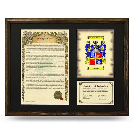 Kosman Framed Surname History and Coat of Arms - Brown