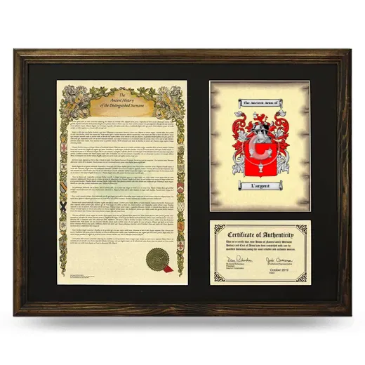 L'argent Framed Surname History and Coat of Arms - Brown