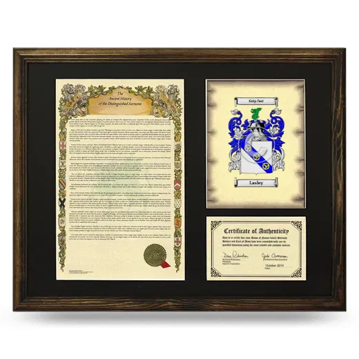 Lasley Framed Surname History and Coat of Arms - Brown