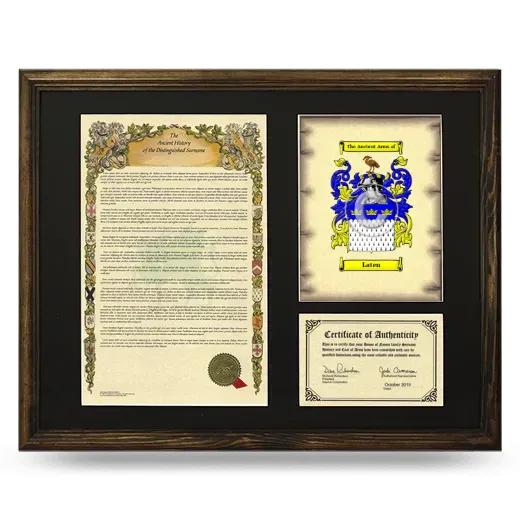 Laten Framed Surname History and Coat of Arms - Brown