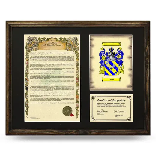 Laval Framed Surname History and Coat of Arms - Brown