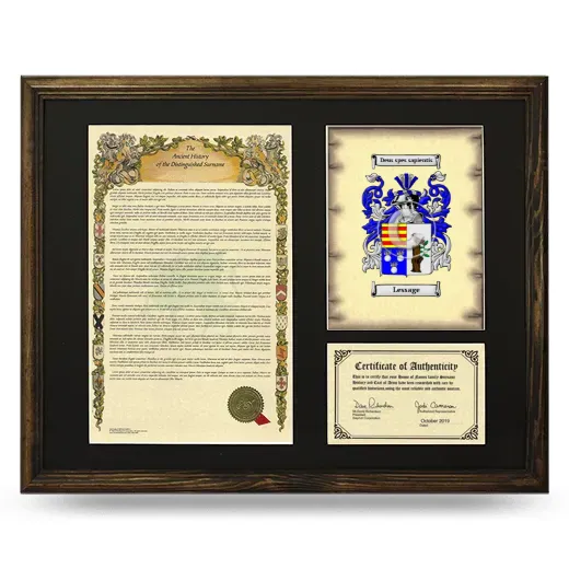 Lessage Framed Surname History and Coat of Arms - Brown