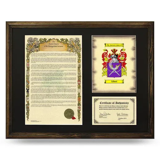 Liberi Framed Surname History and Coat of Arms - Brown