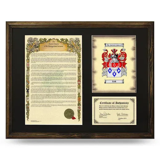 Lisk Framed Surname History and Coat of Arms - Brown