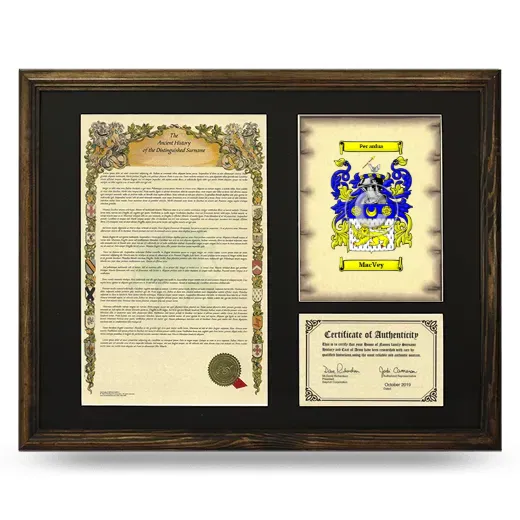 MacVey Framed Surname History and Coat of Arms - Brown