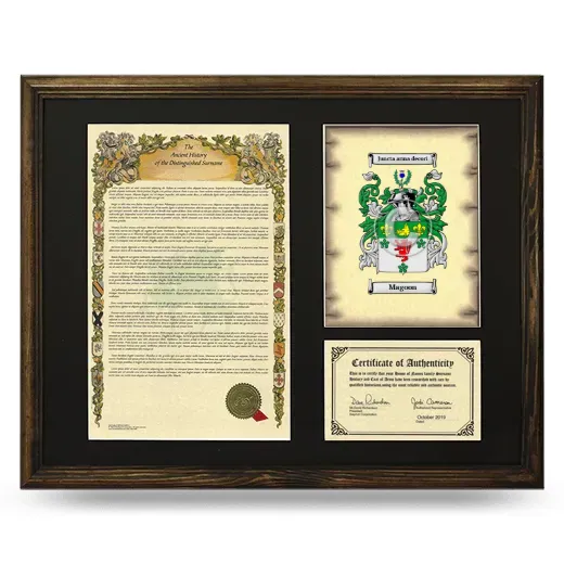 Magoon Framed Surname History and Coat of Arms - Brown