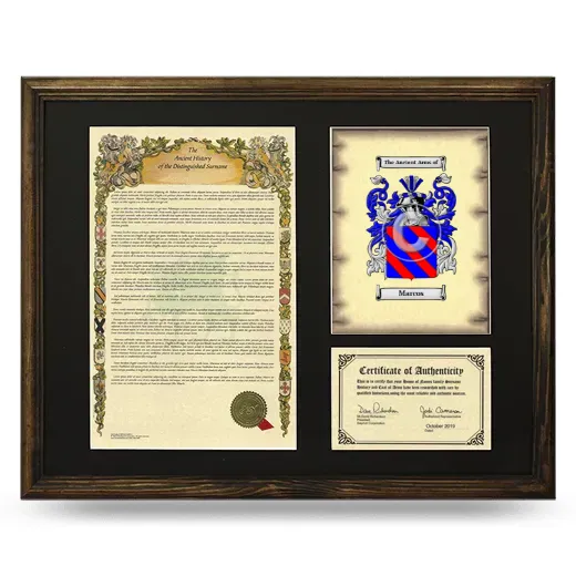 Marcos Framed Surname History and Coat of Arms - Brown