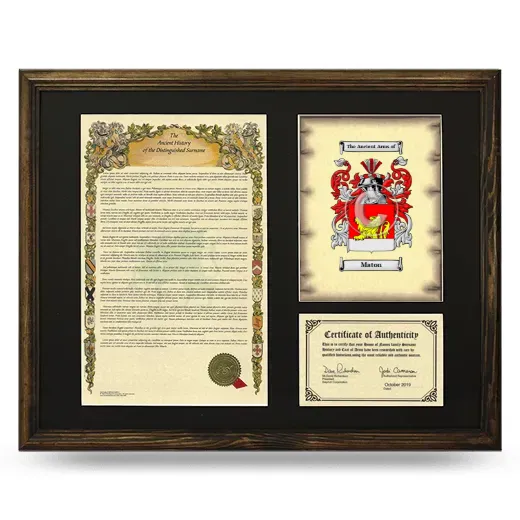 Maton Framed Surname History and Coat of Arms - Brown