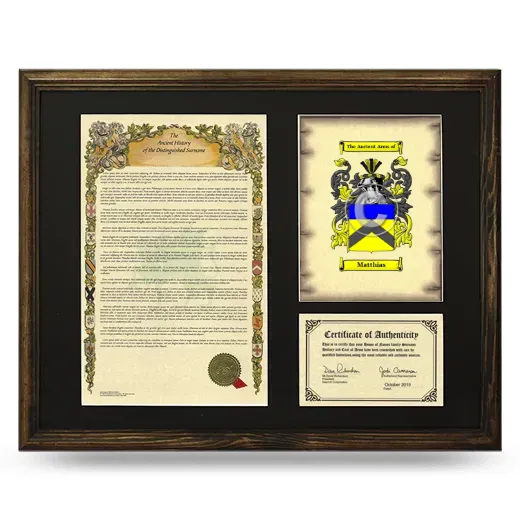 Matthias Framed Surname History and Coat of Arms - Brown