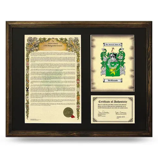 McMannis Framed Surname History and Coat of Arms - Brown
