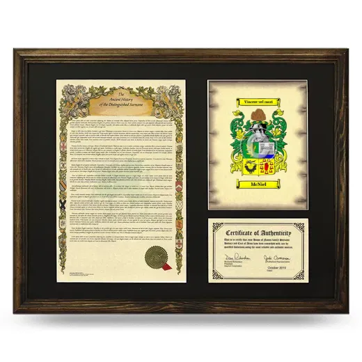 McNiel Framed Surname History and Coat of Arms - Brown