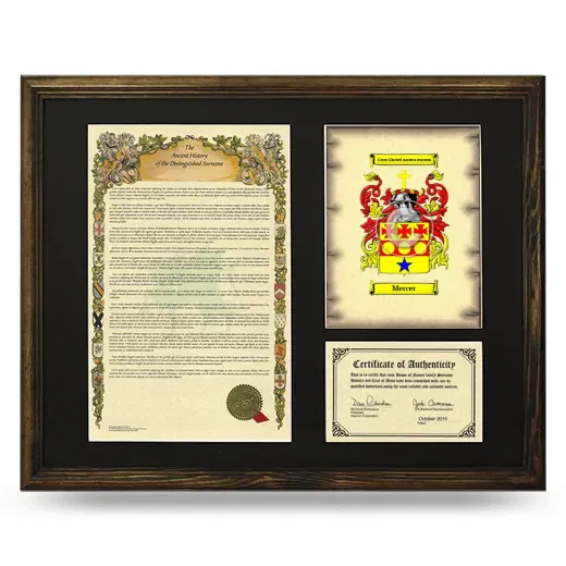 Mercer Framed Surname History and Coat of Arms - Brown