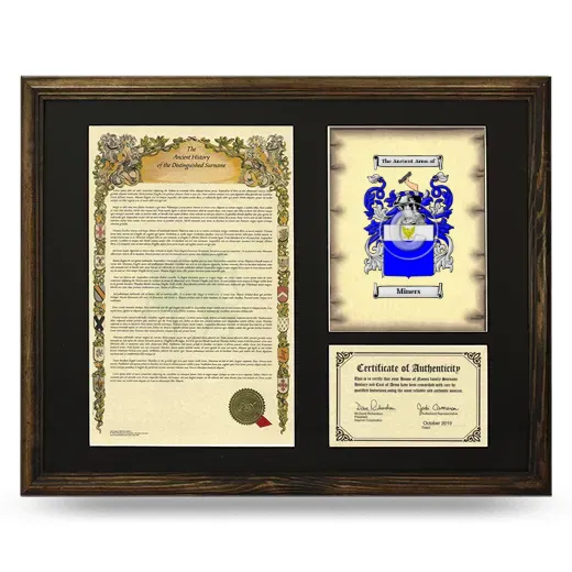 Miners Framed Surname History and Coat of Arms - Brown