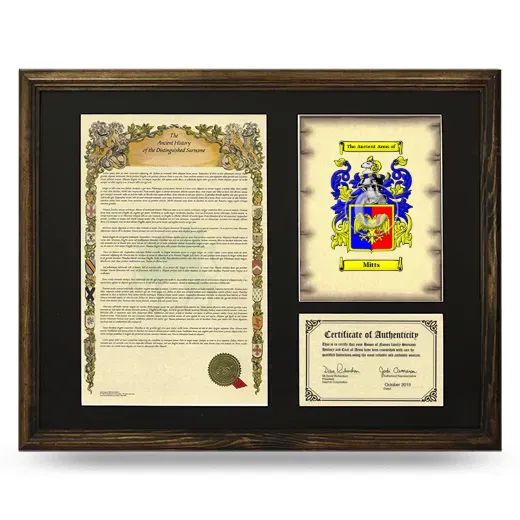 Mitts Framed Surname History and Coat of Arms - Brown