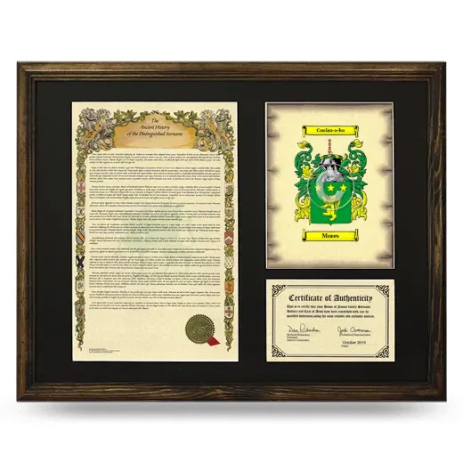 Mores Framed Surname History and Coat of Arms - Brown