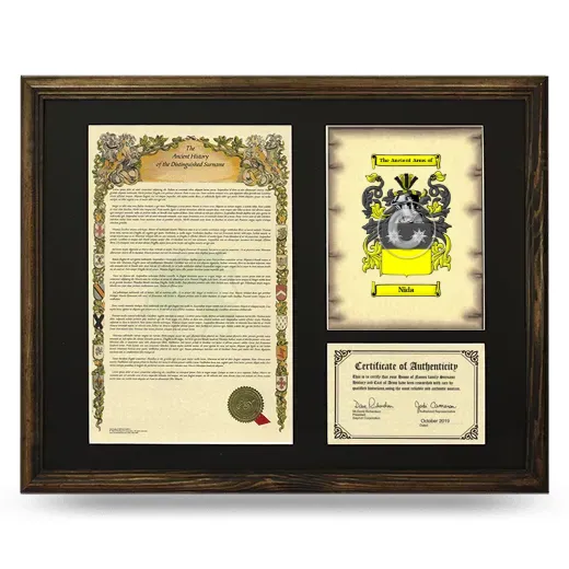 Nida Framed Surname History and Coat of Arms - Brown