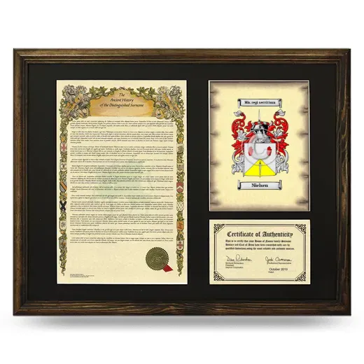 Nielsen Framed Surname History and Coat of Arms - Brown