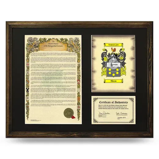 Nixon Framed Surname History and Coat of Arms - Brown