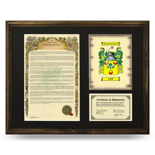 Odell Framed Surname History and Coat of Arms - Brown