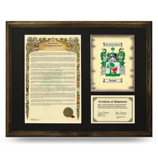 Pacquet Framed Surname History and Coat of Arms - Brown
