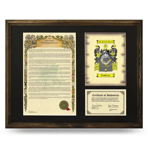 Pendarves Framed Surname History and Coat of Arms - Brown