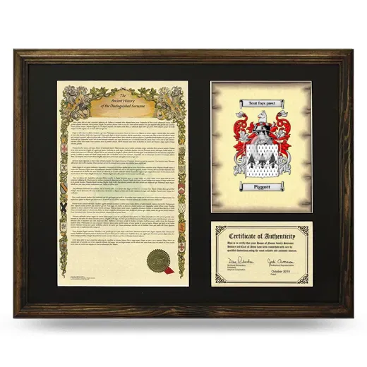 Piggott Framed Surname History and Coat of Arms - Brown
