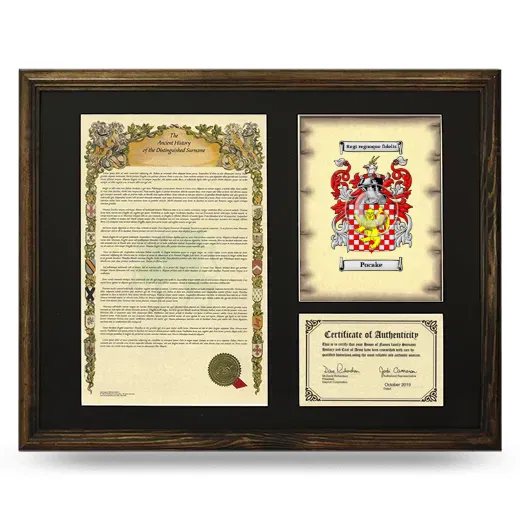 Pocake Framed Surname History and Coat of Arms - Brown