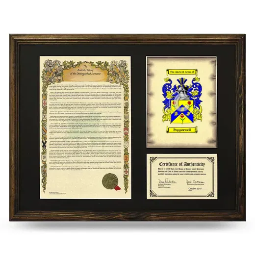 Popperwell Framed Surname History and Coat of Arms - Brown