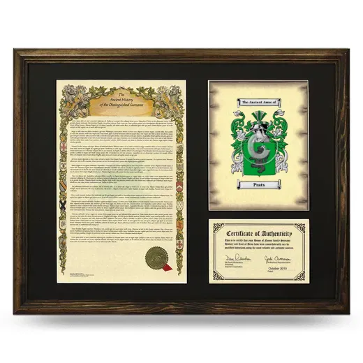 Prats Framed Surname History and Coat of Arms - Brown